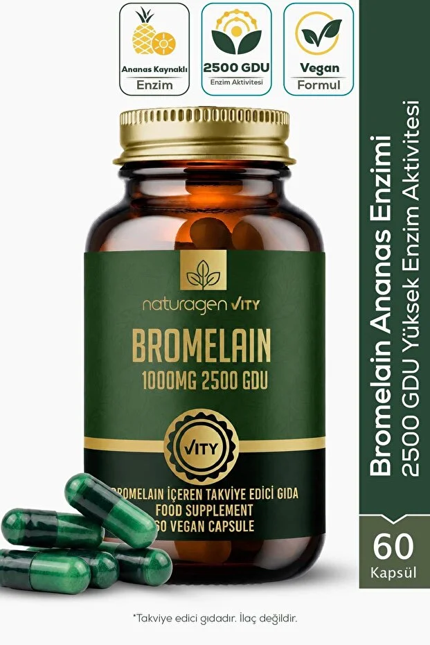 Bromelain 2500 GDU 1000 mg 60 Kapsül | Ananas Kaynaklı Enzim | Yüksek Enzim Aktivitesi